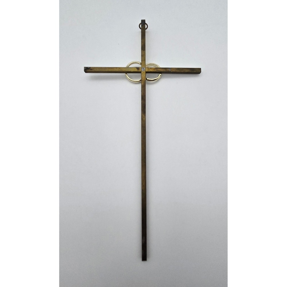 Marriage Wall Cross Brass Interlocking Wedding Rings Religion Aged Patina